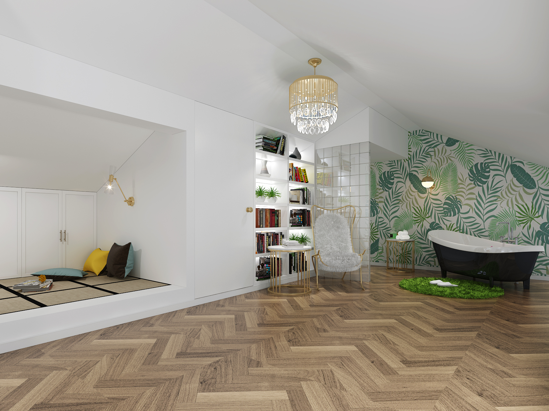 阁楼装修技巧分享：
面积小的阁楼不妨走温馨路线，搭配柔软的布艺沙发和温暖的地毯。由于阁楼相对独立，阁楼的风格可以与整个居室风格大相径庭，如中式+现代，古典+田园，走进这样的阁楼，会让人感觉别有洞天。