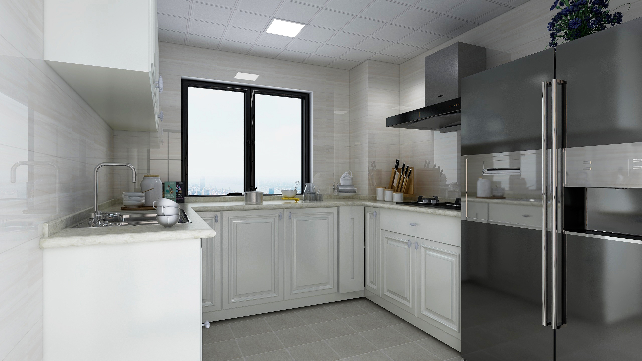 小户型厨房的空间很小，如果面宽较窄，则不宜选择那些带拐角的橱柜，可能会使空间显得更小。但如果面宽较宽，要充分利用拐角的空间，让拐角处的空间充分利用，比如使用转篮可摆放更多的锅碗瓢盆。小户型厨房使用两眼灶具足矣，而且宽窄也适宜。如果是面积较小的单身公寓，时下流行的是用电磁炉替代燃气灶。