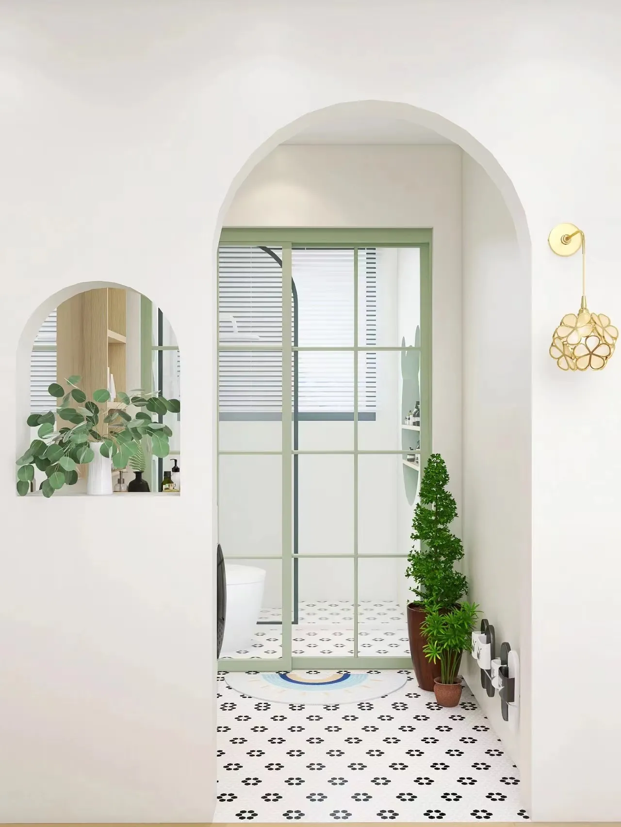 浅绿色系浴室，美到想住在厕所里
微水泥搭配清新的绿色，是春天的配色，简约又高级，超级清新~ #一抹撩人的绿色#