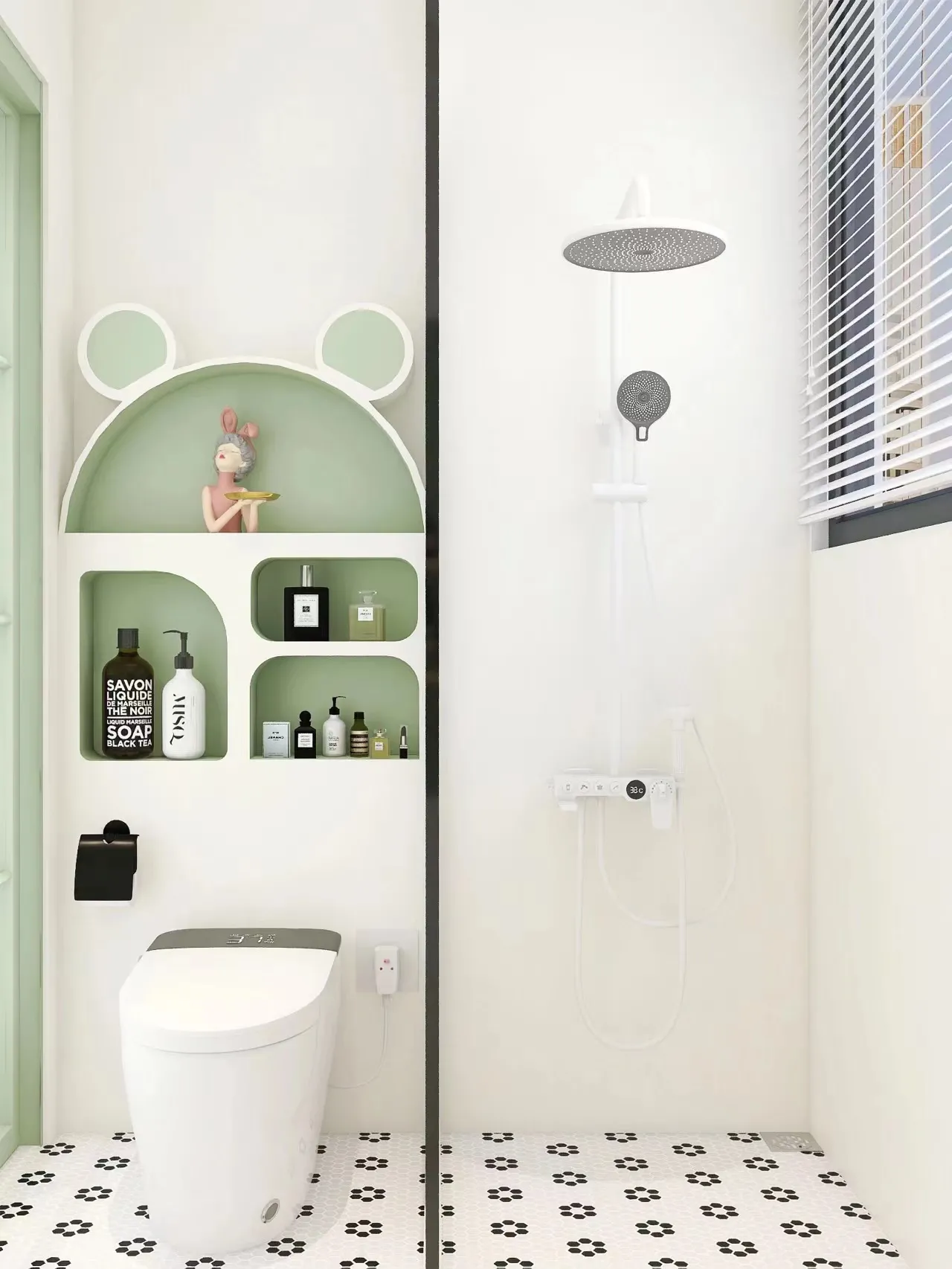浅绿色系浴室，美到想住在厕所里
微水泥搭配清新的绿色，是春天的配色，简约又高级，超级清新~ #一抹撩人的绿色#