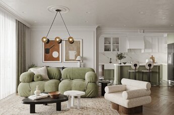 #房屋的那一抹绿色# 
华美的客厅洋溢着娴静优美的气息，
素洁轻盈的色线营造着浪漫的情趣，
生活，本就该如此无拘无束。